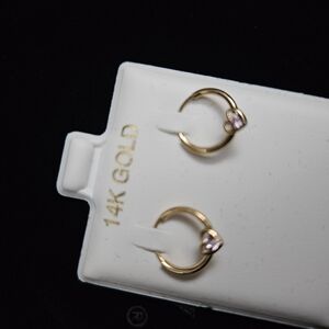 Children's Pink Cubic Zirconia Hoop Earrings 14K Yellow gold